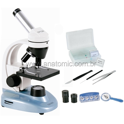 Microscópio Biológico Monocular com Aumento 40x até 640x e Iluminação a LED.