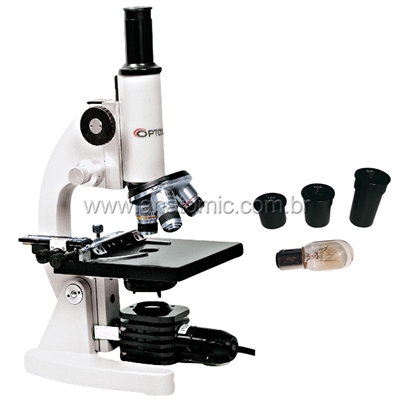Microscópio Biológico Monocular com Aumento de 20x até 640x e Iluminação 15W.