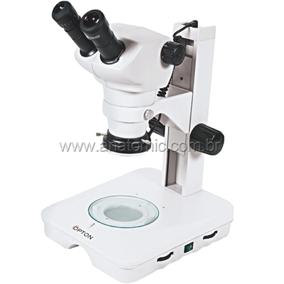 Microscópio Estereoscópico Binocular, Zoom 0.8X ~ 5X, Aumento 8 X ~ 200X e Iluminação Transmitida e Refletida LED 2W.