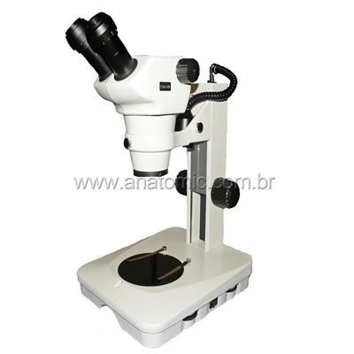 Microscópio Estereoscópico Binocular, Zoom 0,8X ~ 5X, Aumento 8 X ~ 100X e iluminação Transmitida e Refletida LED 2W